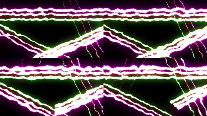 可循环紫色绿色红色霓虹灯闪电星星符号形状飞行黑色背景动画新质量独特自然光效果视频素材