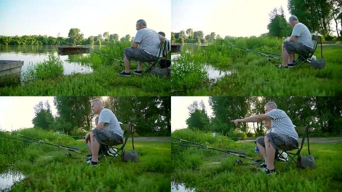 爷爷和孙子钓鱼