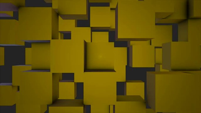 抽象立方体背景随机运动，3d可循环动画。抽象彩盒背景。无缝循环抽象立方体背景。黄色立方体