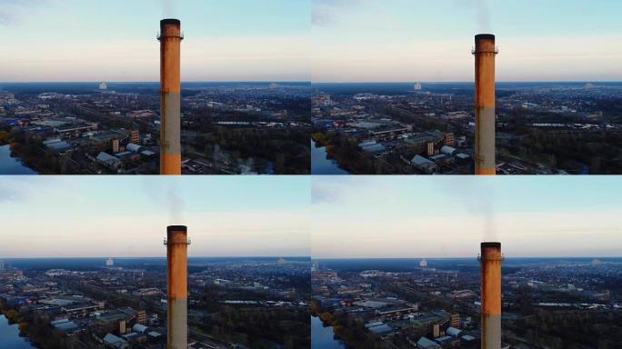 垃圾焚烧厂。带有吸烟烟囱的垃圾焚化炉厂。工厂污染环境的问题。
