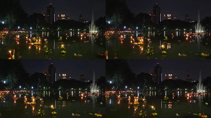 曼谷-11月25日: Loy kathong节，泰国人购买鲜花和蜡烛点燃并漂浮在水上，以庆祝2015
