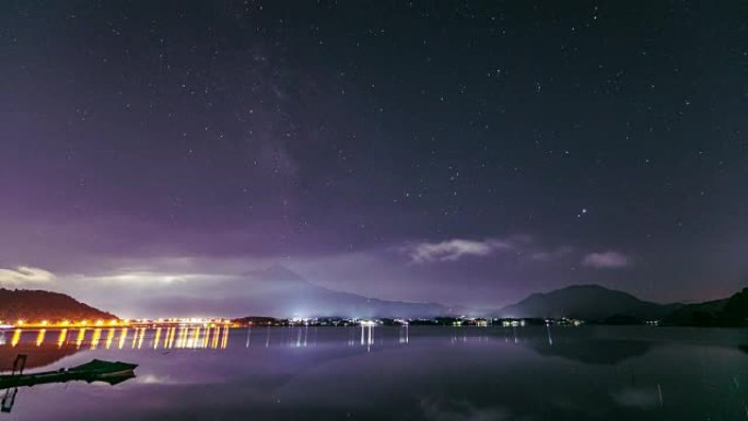 富士山日本山夜星空银河的延时