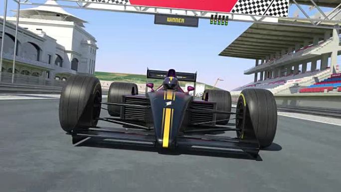赛车穿越终点线并赢得比赛-4k 3D动画