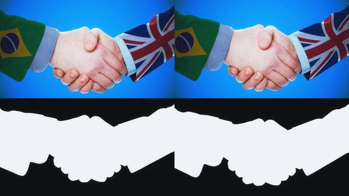 巴西-英国/握手概念动画国家和政治/与matte频道