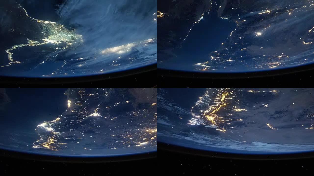 尼罗河、埃及、沙特阿拉伯和中东部分地区，从国际空间站晚上看到。剧照由美国宇航局约翰逊航天中心地球科学