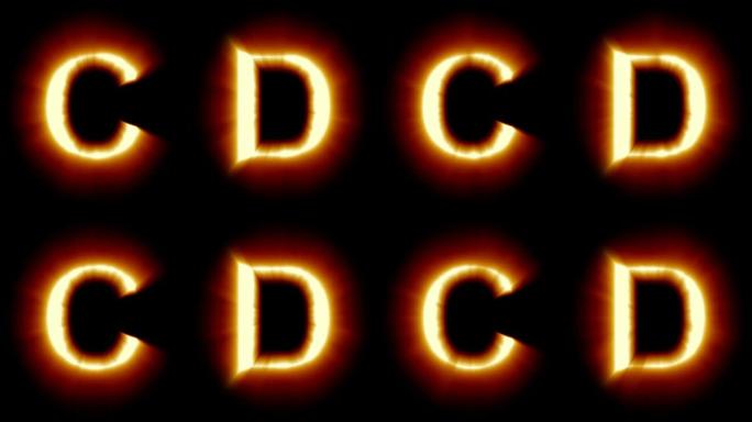 灯光字母C和D-温暖的橙色灯光-闪烁闪烁的动画循环-隔离