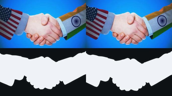 美国-印度/握手概念动画国家和政治/与matte频道