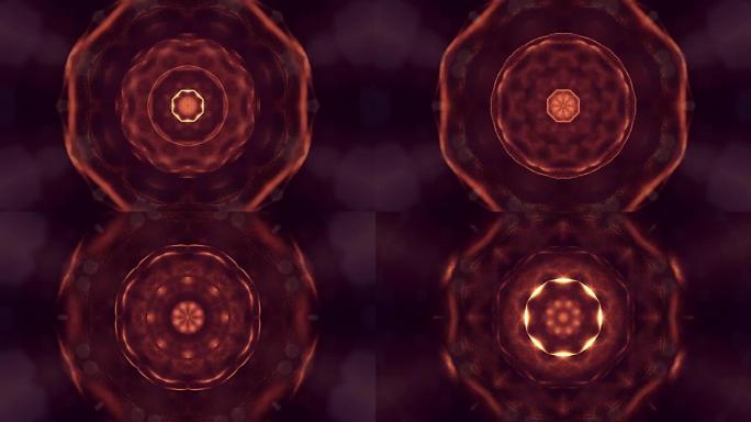 3d循环动画作为科幻小说背景，具有景深的发光粒子和vj循环的散景。粒子形成线和表面网格。V16红金