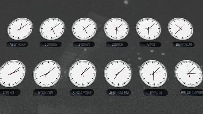 在时间流逝中具有不同时区的位置时钟
