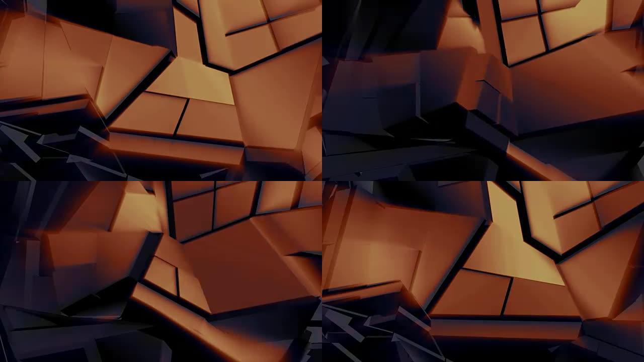 深金色多边形破碎形状波动无缝循环。3D动画。