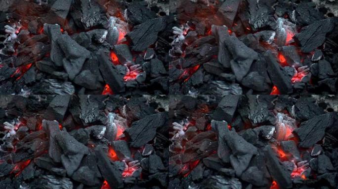 烧烤中燃煤的慢动作视频。