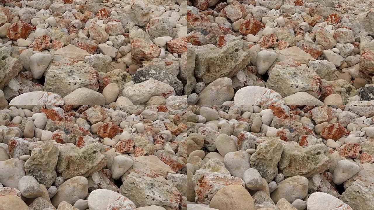 海滩上的各种鹅卵石，特写