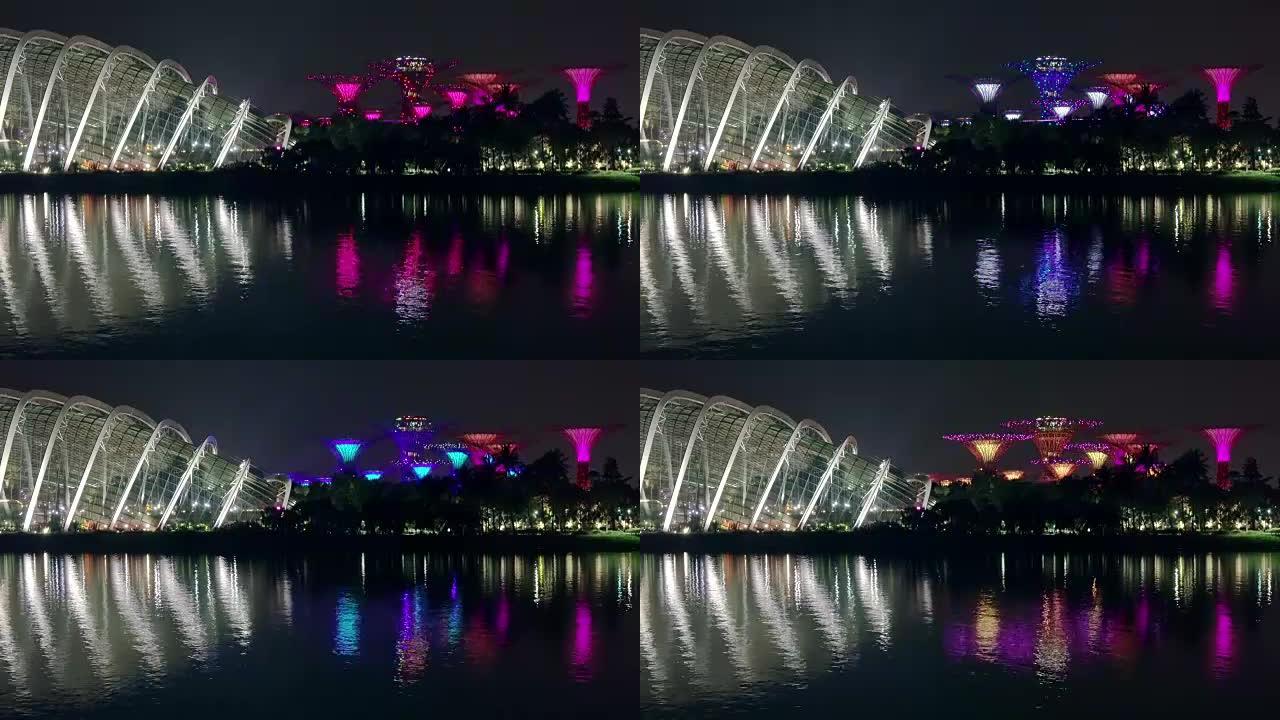 新加坡花园狂想曲中的灯光和音乐表演。快速运动。无缝回路