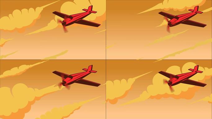 飞机天空的复古风格动画。卡通风格的航空运输