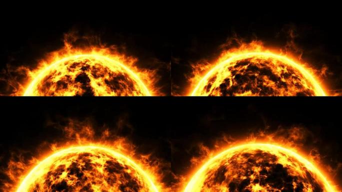 太空中的太阳表面非常高温。它燃烧成带有核能的火球，黑色背景上太阳行星爆炸的概念