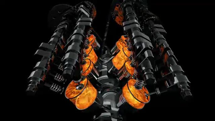 带爆炸循环的工作V8引擎动画