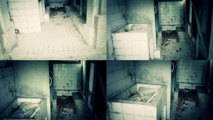 走进废弃建筑的浴室