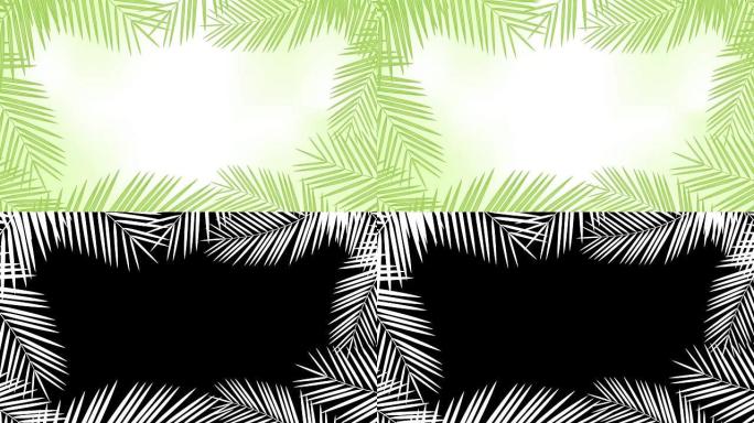 椰树树叶框架随风移动循环和复制空间动画4k在模糊绿色背景上与阿尔法通道