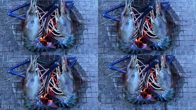 大虾烤肉烤炉烤制海鲜