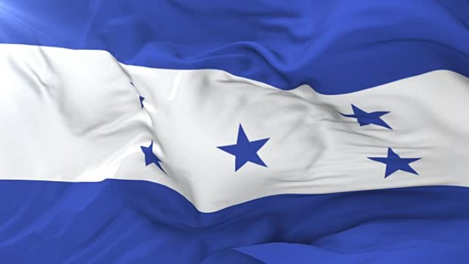 洪都拉斯国旗在缓慢的循环中挥舞着蓝天
