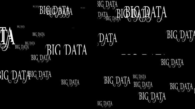 单词的随机移动大数据刻字孤立在黑色背景上。概念动画。