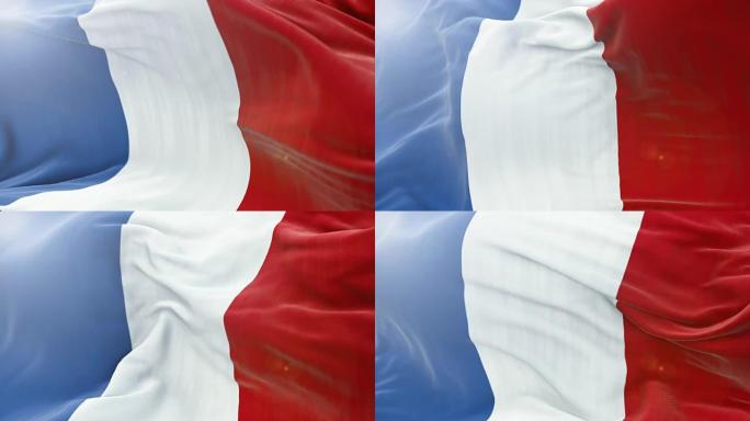 法国国旗缓缓飘扬的背景。4k近距离展示旗帜。无缝循环