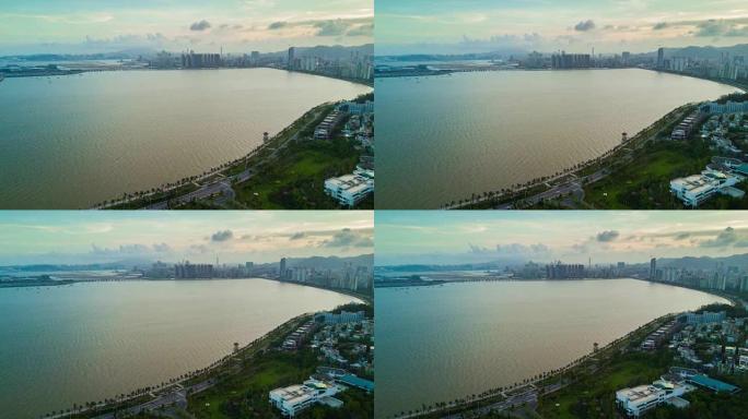 中国晚霞珠海著名海湾澳门航空全景4k延时