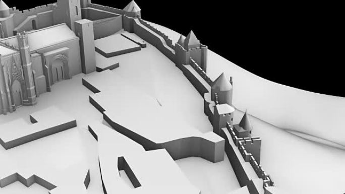 Carccasone 3D模型航拍-到达大教堂