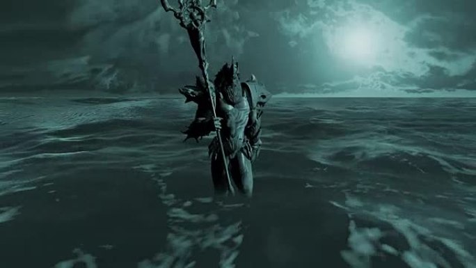 海王星 (波塞冬) 在绿色屏幕上的3d动画在see中