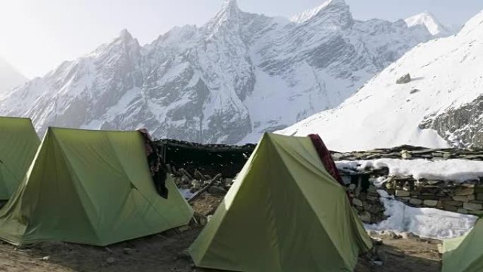 Larke Pass上的Darmasala帐篷营地，海拔4500m。马纳斯鲁巡回赛。