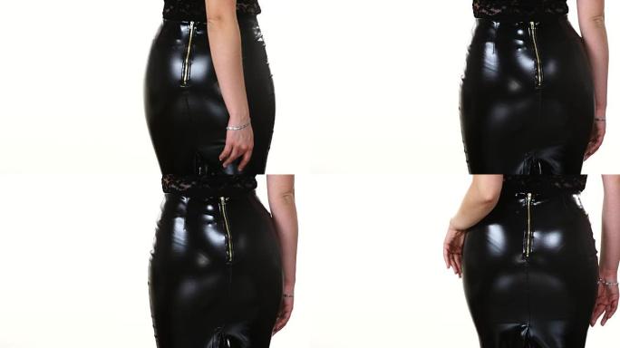 黑色乳胶裙后视图女性臀部