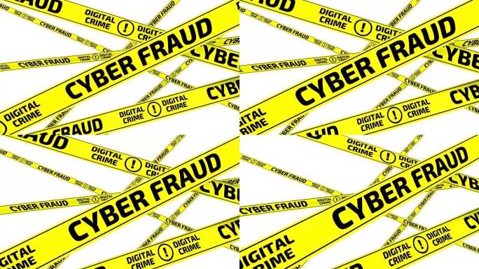 CYBER FRAUD. DIGITAL CRIME. Yellow warning tapes