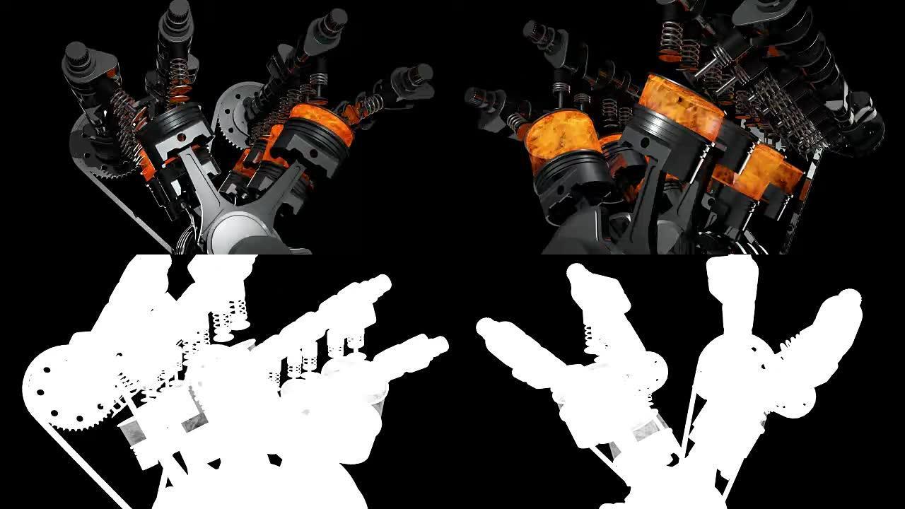 带慢速相机运动的工作V8引擎动画