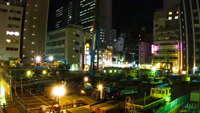 涩谷慢快门正在建设中的夜移4k缩小