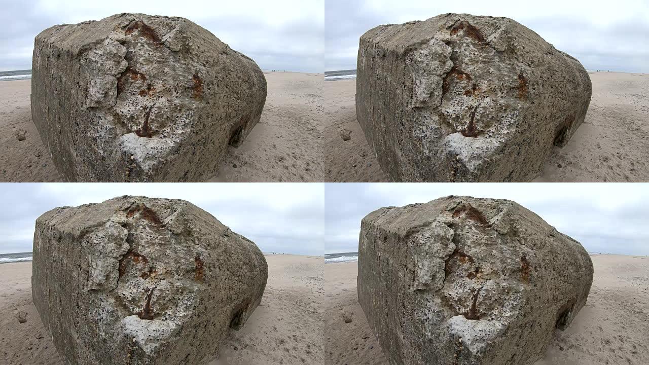 混凝土地堡废墟，大西洋墙，第二次世界大战，纪念，北海，4K