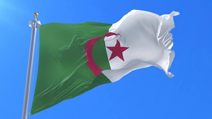 阿尔及利亚国旗在蓝天下挥舞，循环