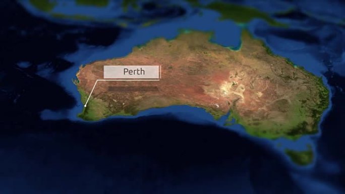 相机在带有指示器的澳大利亚地图上平移-珀斯
