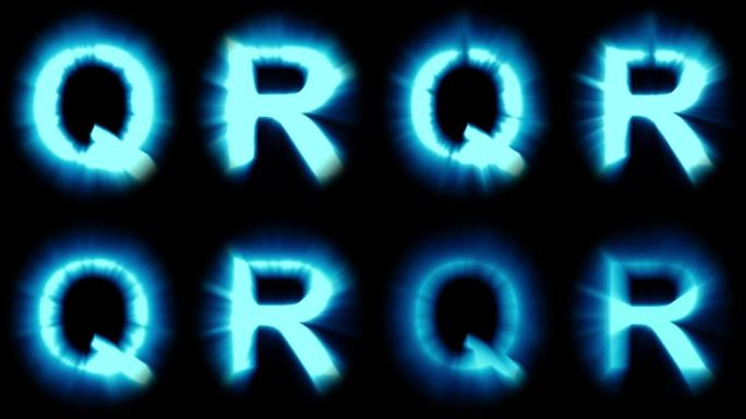 轻字母Q和R-冷蓝光-强烈闪烁和强烈闪烁动画循环-隔离