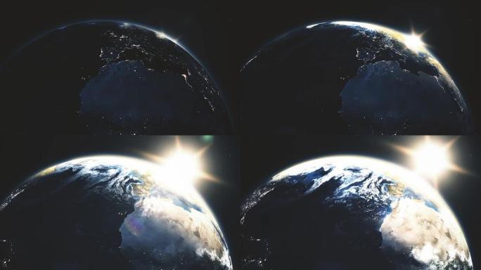 地球3D动画上高度详细的现实史诗日出