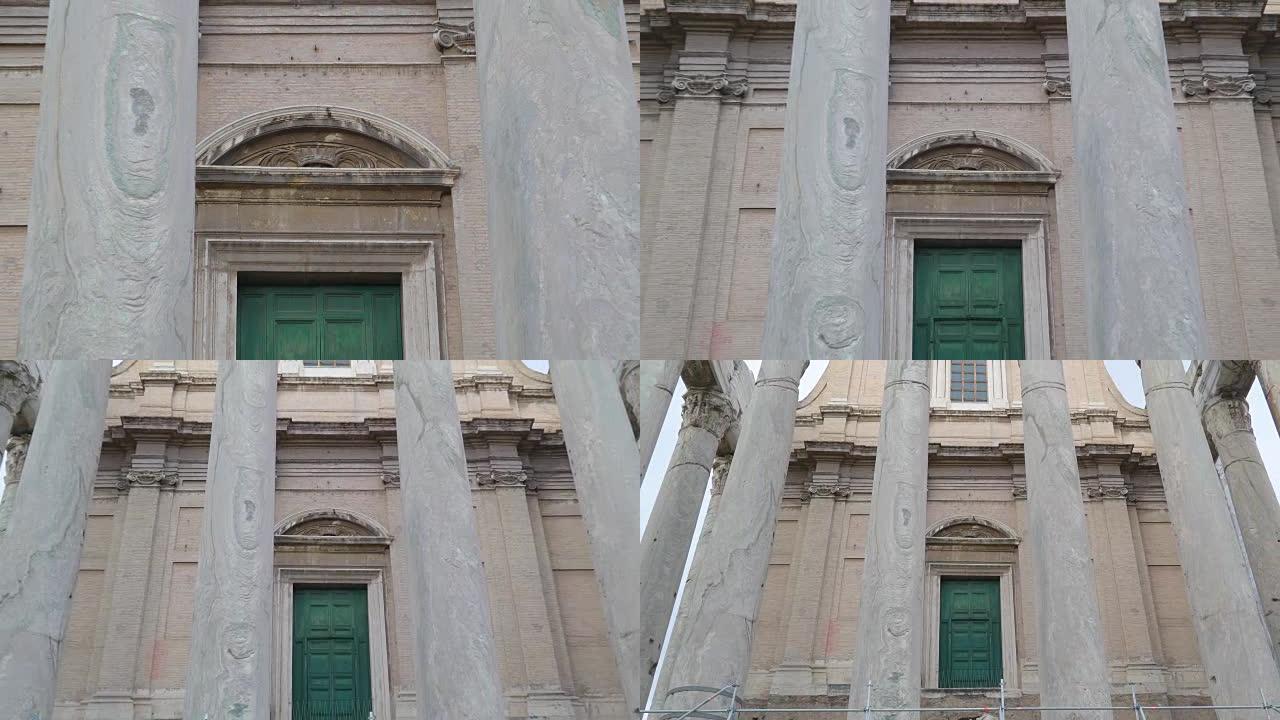 意大利神庙门上雕塑的近距离观察