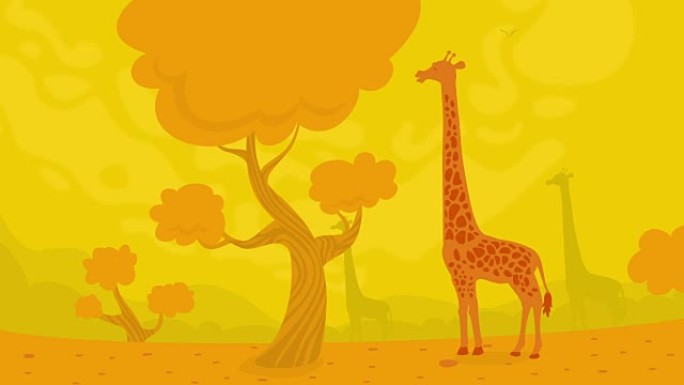 动画背景，长颈鹿吃树叶