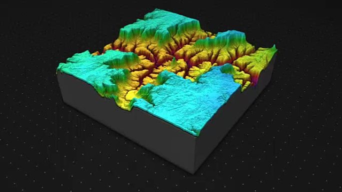 土壤切片的3d渲染，山脉孤立在黑暗背景上。