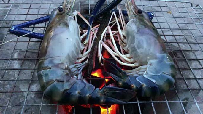 大虾烤肉烤炉烤制海鲜