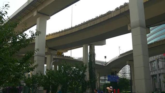 晴天上海运动场交通路口全景4k中国