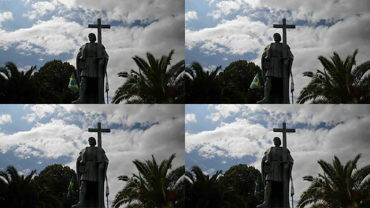 佩德罗·阿尔瓦雷斯·卡布拉尔雕像的真实时间，1500年，航海家在他的家乡贝尔蒙特发现了巴西的土地