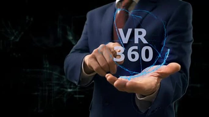 商人展示概念全息VR 360在他的手上