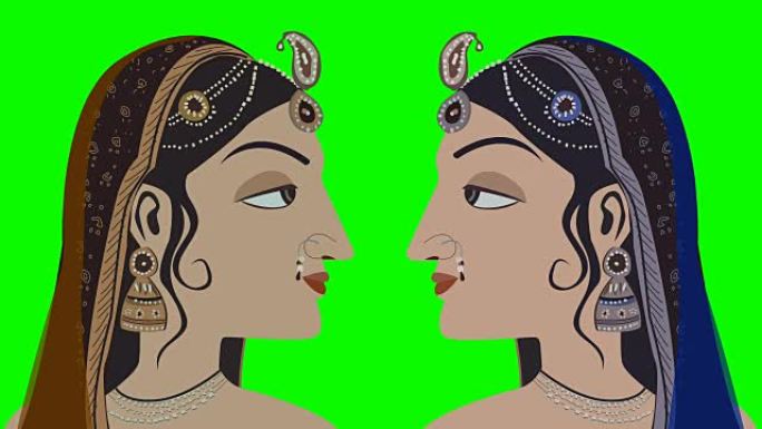 2在绿屏上的传统印度印度教妇女