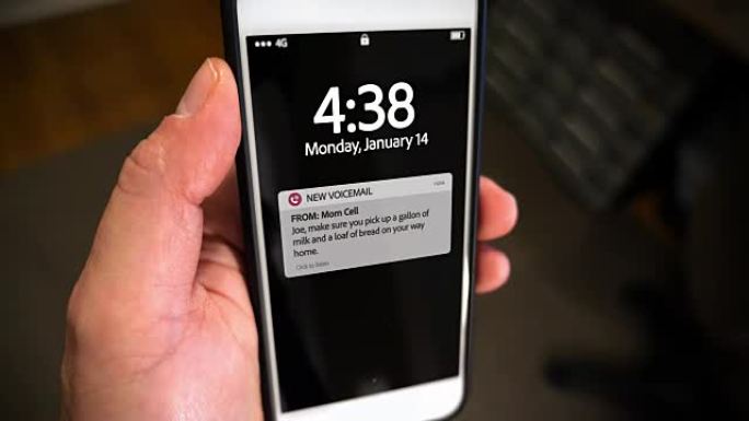 特写智能手机通知屏幕新语音邮件