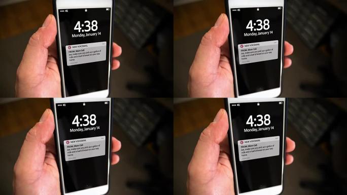 特写智能手机通知屏幕新语音邮件