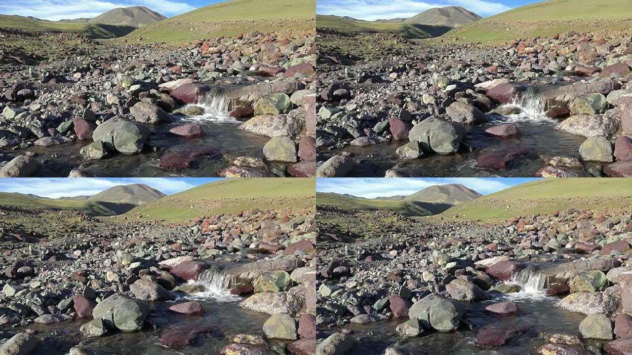 蒙古国察古杜特境内的小山河伊尔河的急流和石头